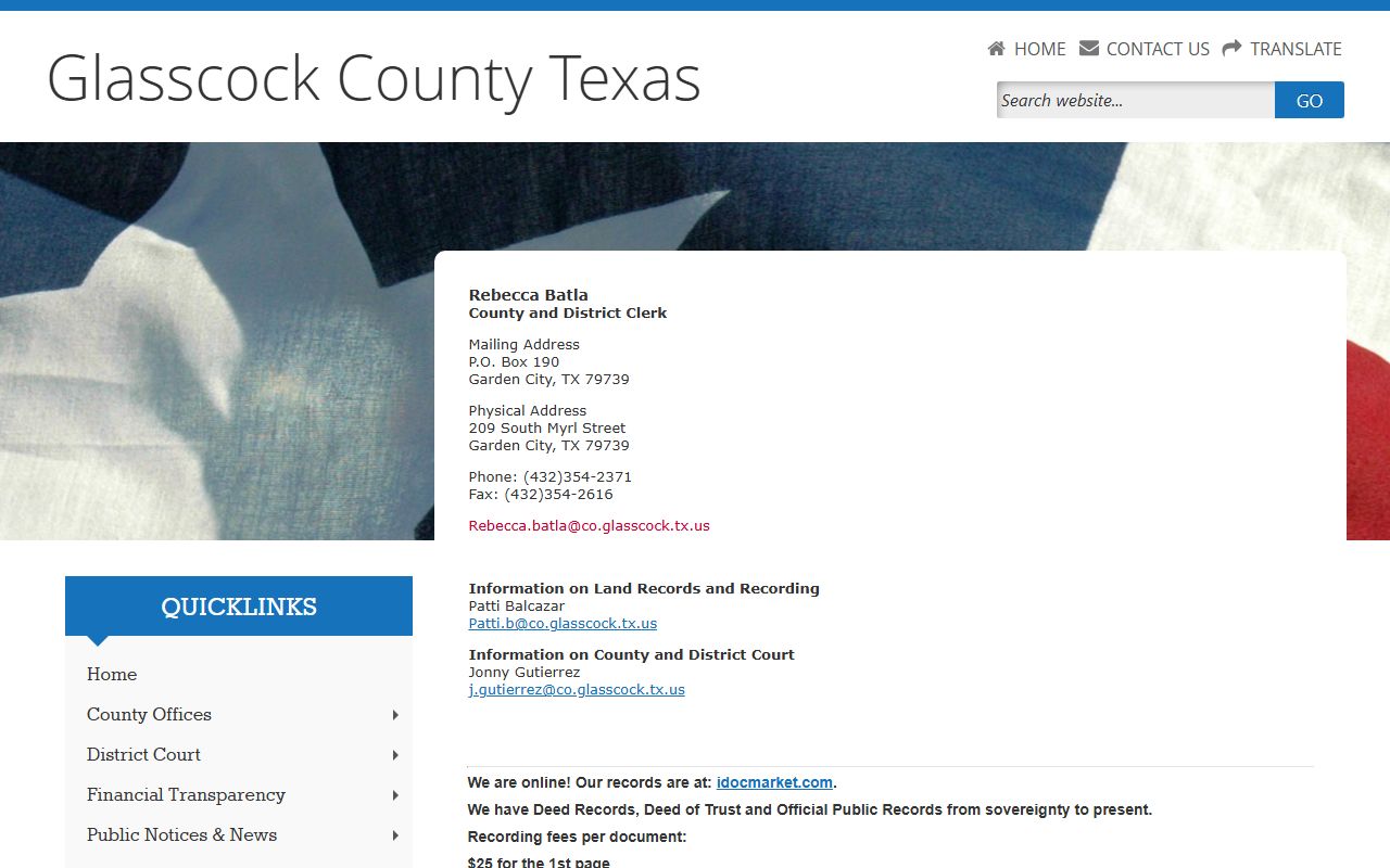 Glasscock County clerk page for inmate court records after arrest