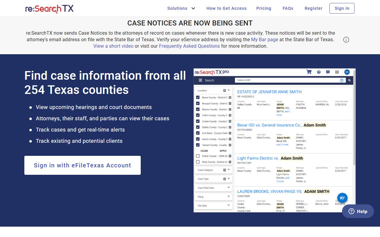re:SearchTX statewide court records portal